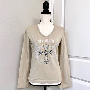 NEW KENVELO Tan Long Sleeve T - Shirt with Cross